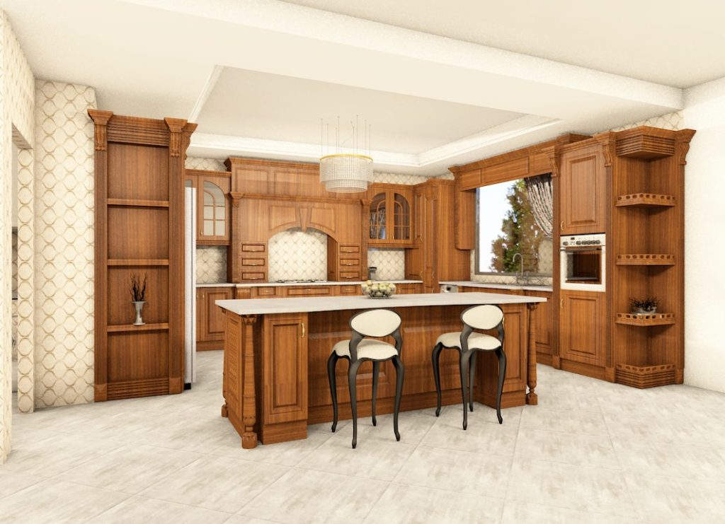 انواع کابینت آشپزخانه چوب و یا روکش چوبی